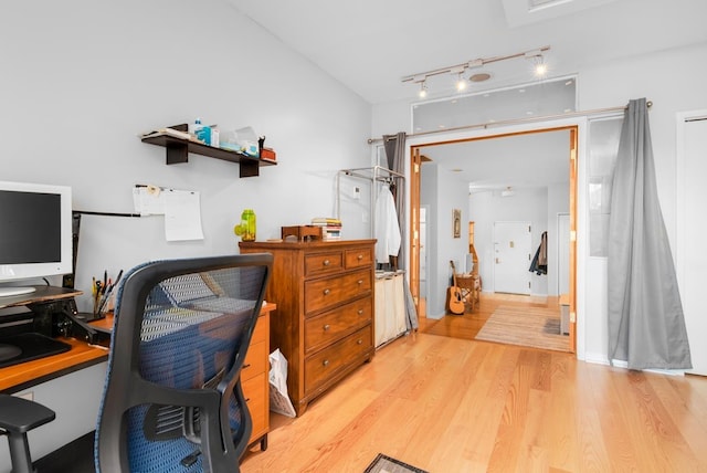 home office featuring light wood-style floors