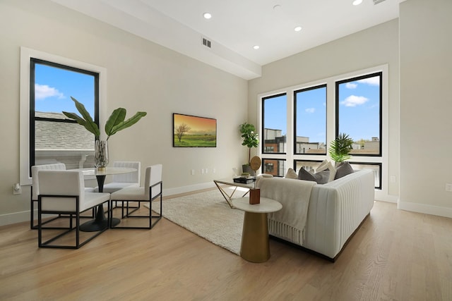 living room featuring light wood-type flooring