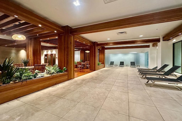 4 Beacon Way Unit 1110, Jersey City, NJ 07304 - building lobby with beamed ceiling and wooden walls