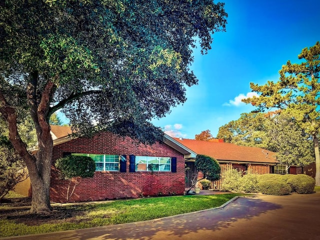 ranch-style house with a front lawn