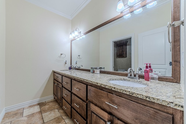 bathroom featuring vanity and ornamental molding