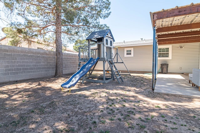 view of play area featuring fence