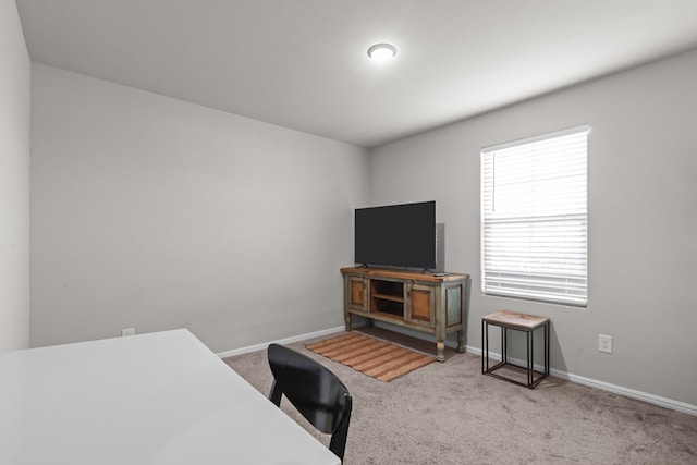 office area featuring light colored carpet