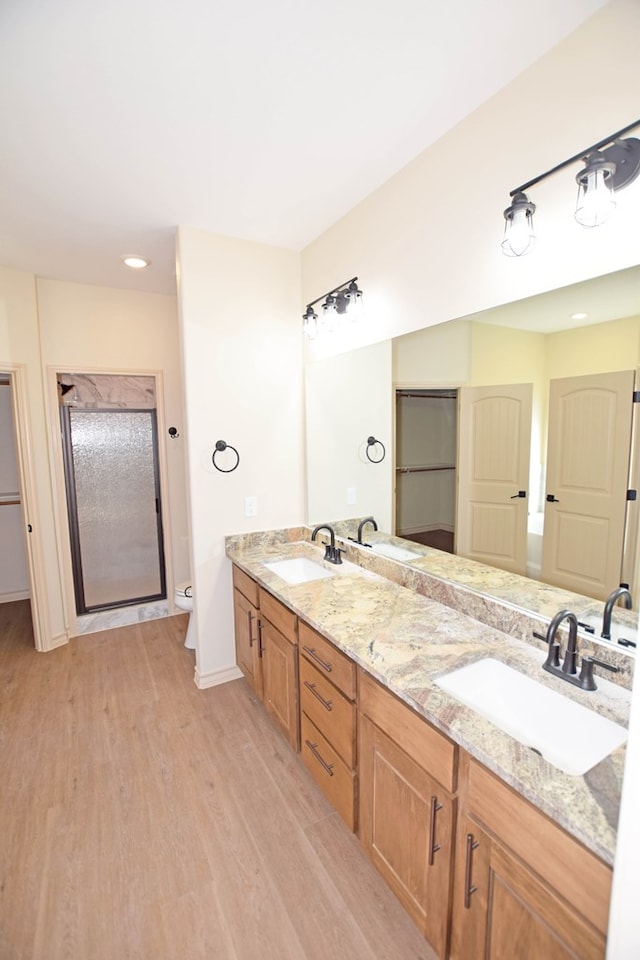 bathroom featuring vanity, hardwood / wood-style flooring, and toilet