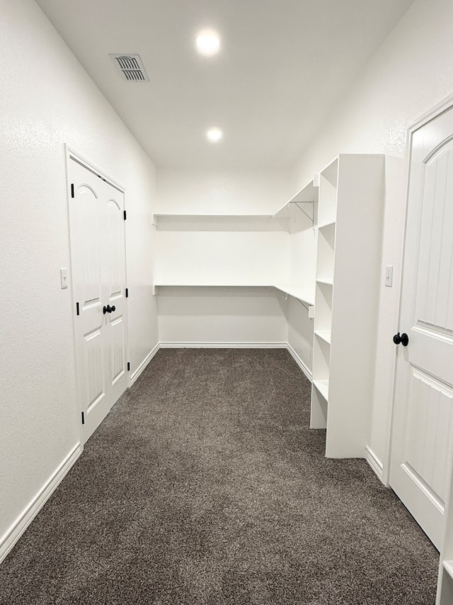 spacious closet with dark carpet