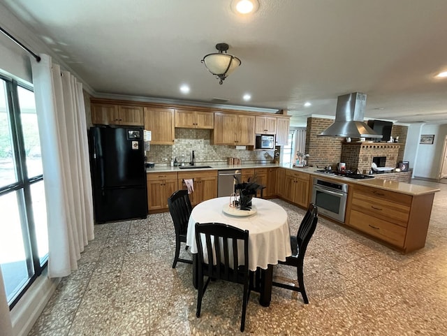 kitchen featuring appliances with stainless steel finishes, sink, a wealth of natural light, and exhaust hood