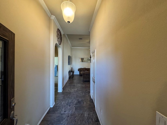 corridor featuring ornamental molding