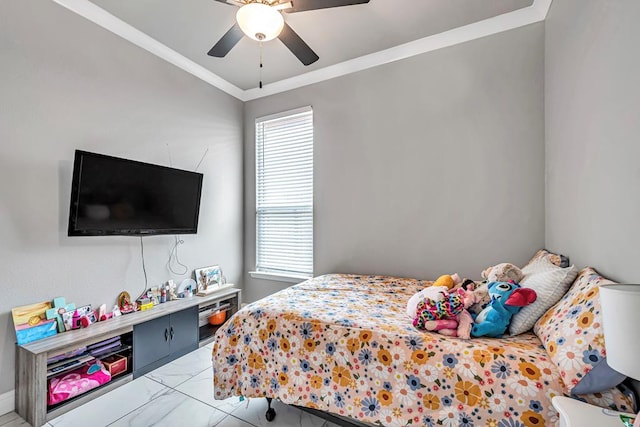 bedroom featuring crown molding and ceiling fan