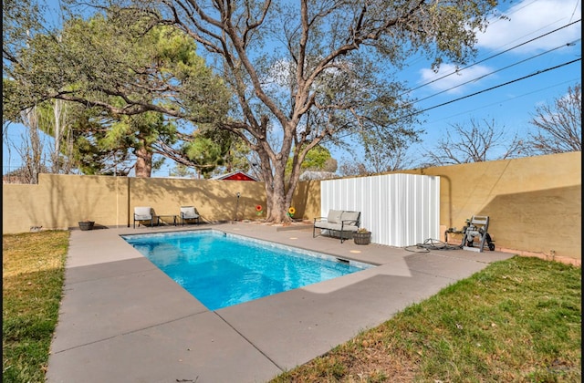 view of swimming pool with a patio