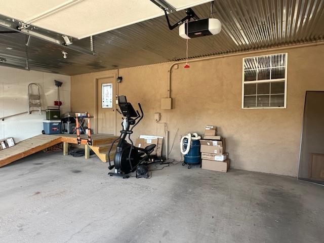 garage with a garage door opener