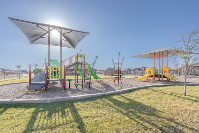 view of jungle gym with a yard