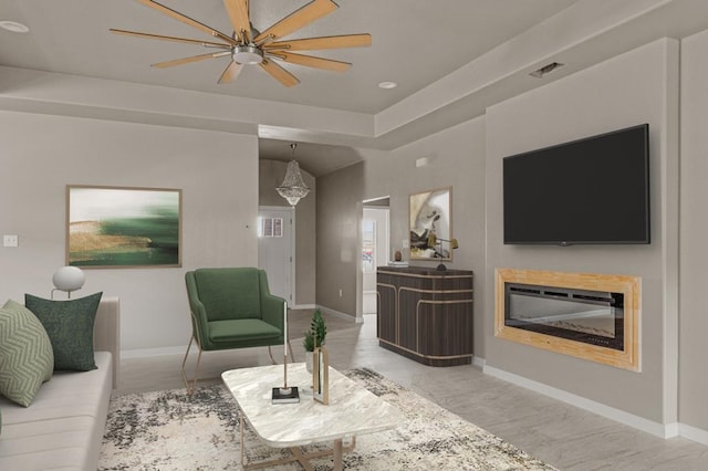 living room featuring ceiling fan