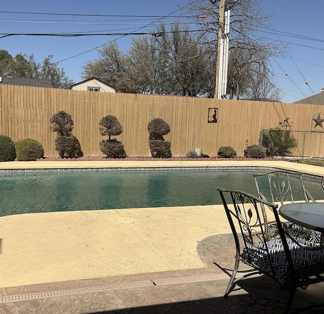 view of pool featuring a fenced in pool, a patio, and a fenced backyard