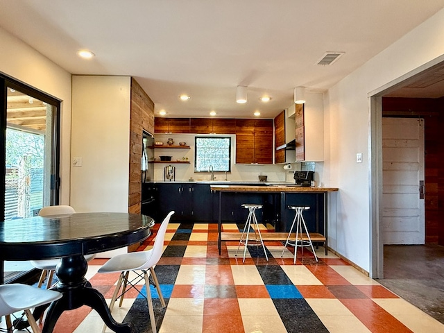1109 E Murphy St, Marfa, TX 79843 - kitchen with a sink, recessed lighting, open shelves, baseboards, and black electric range
