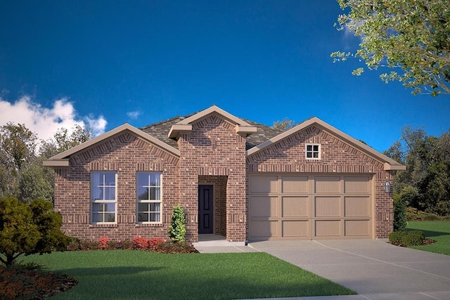 502 L-Enfant Ln, Midland, TX 79706 - view of front of property featuring brick siding, driveway, a garage, and a front lawn