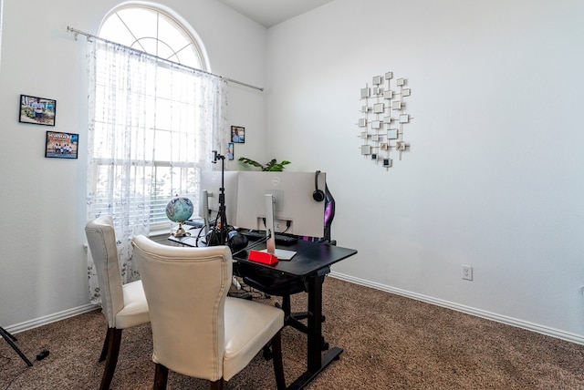 view of carpeted home office