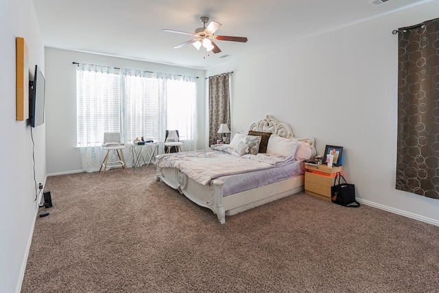 bedroom featuring carpet floors and ceiling fan