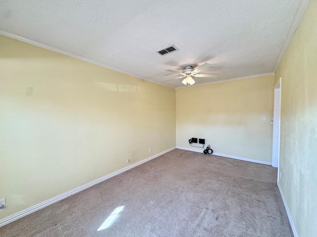 2003 N Enfield Rd, Alpine, TX 79830 - unfurnished room with crown molding, a textured ceiling, a ceiling fan, carpet, and baseboards