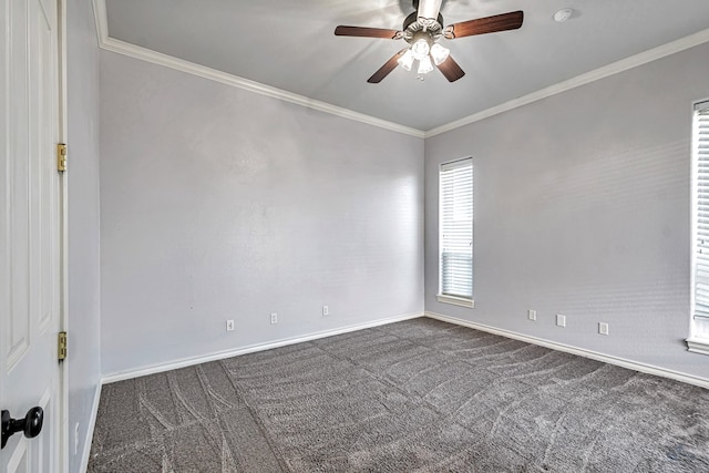 3 E Wavyleaf Ct, Odessa, TX 79762 - carpeted spare room with baseboards, ornamental molding, and a ceiling fan