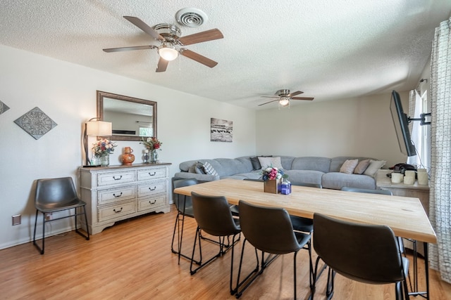 1714 E 53rd St, Odessa, TX 79762 - dining area featuring a textured ceiling, ceiling fan, and light wood finished floors