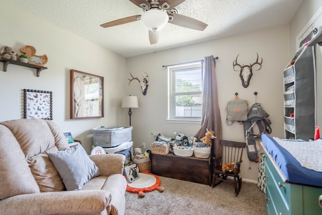1714 E 53rd St, Odessa, TX 79762 - carpeted bedroom featuring a textured ceiling and ceiling fan
