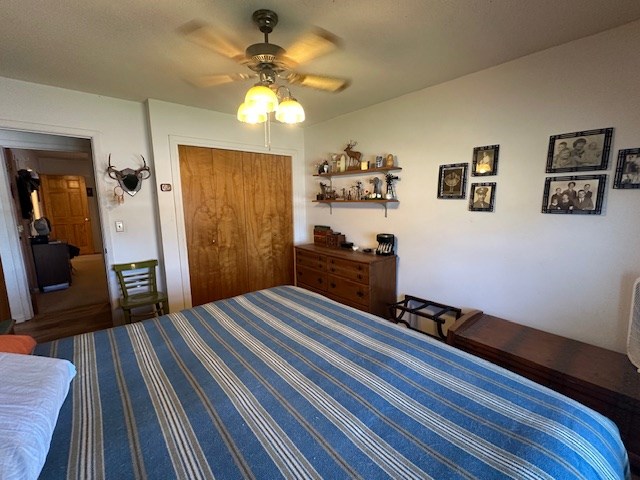 1013 Peachtree Cir, Alpine, TX 79830 - bedroom featuring a closet and a ceiling fan