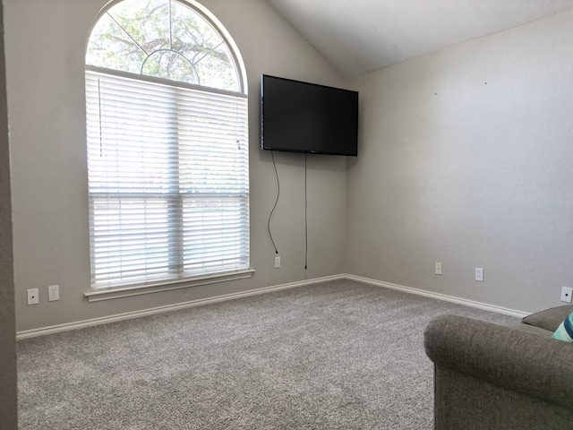 10 Lafayette Pl, Odessa, TX 79762 - living area featuring lofted ceiling, carpet flooring, and baseboards