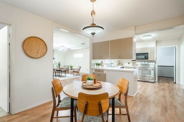 1403 E 17th St, Odessa, TX 79761 - dining area featuring light wood-style floors, baseboards, and a ceiling fan