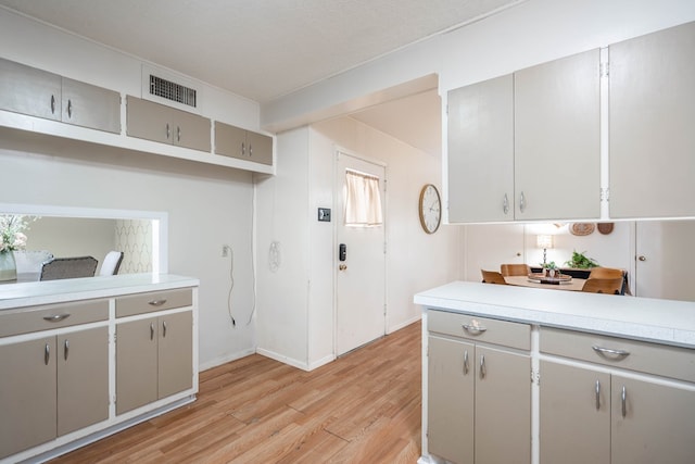 1403 E 17th St, Odessa, TX 79761 - kitchen featuring gray cabinetry, light countertops, and light wood-type flooring