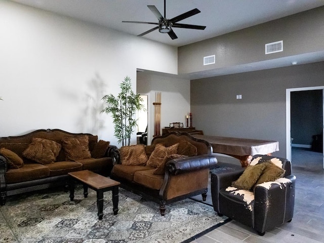 living room with ceiling fan