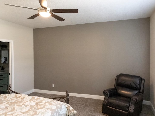 bedroom with ceiling fan and carpet