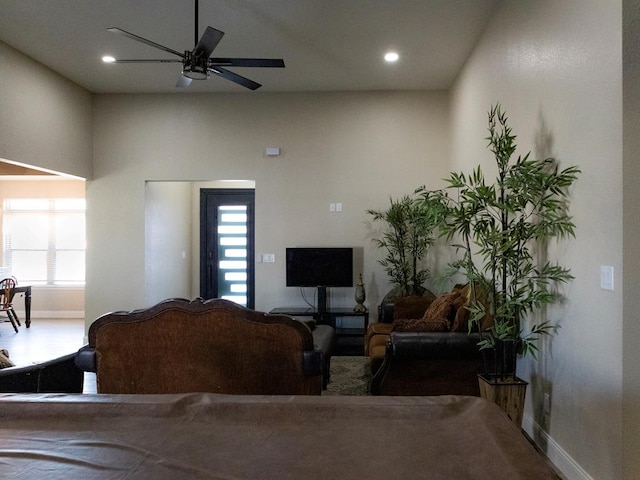 living room featuring ceiling fan