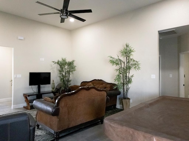 living room with ceiling fan