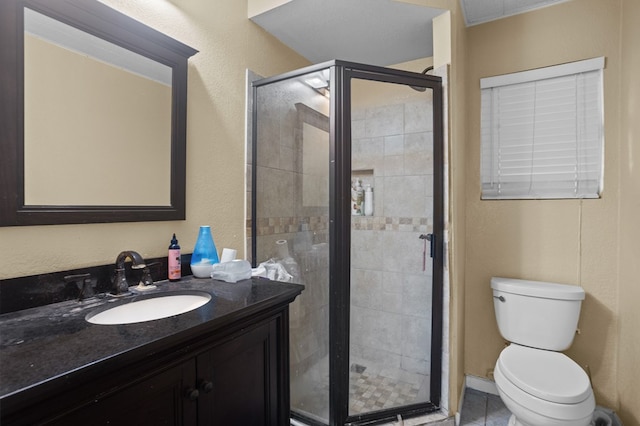 2110 Redbud Ave, Odessa, TX 79761 - bathroom with vanity, toilet, and a stall shower