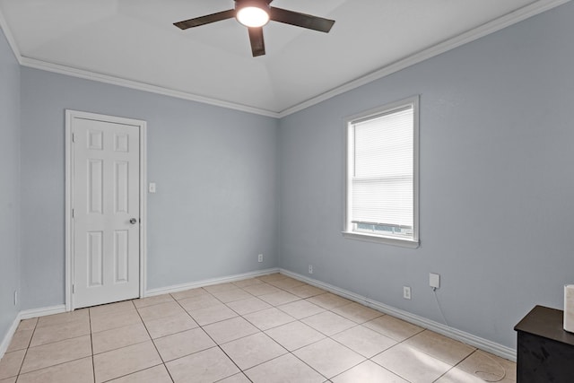 1306 Woodlawn Dr, Odessa, TX 79761 - unfurnished room featuring a ceiling fan, ornamental molding, and light tile patterned flooring