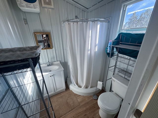 303 Squaw Valley Trl, Fort Davis, TX 79734 - full bathroom featuring wood finished floors, a stall shower, and vanity