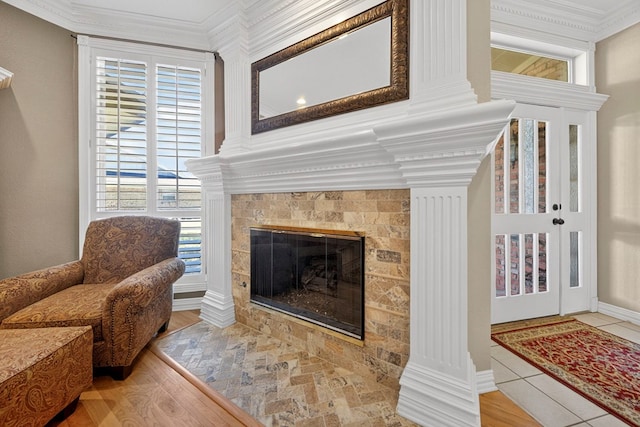 2720 Fair Oaks Cir, Odessa, TX 79762 - living room featuring ornamental molding and a tiled fireplace