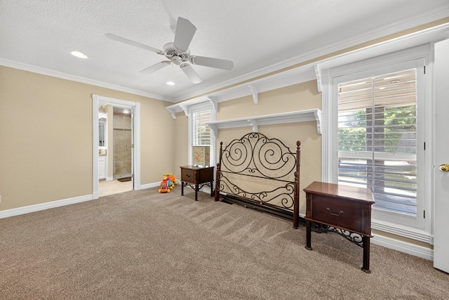 2720 Fair Oaks Cir, Odessa, TX 79762 - sitting room featuring ceiling fan, carpet flooring, crown molding, a textured ceiling, and recessed lighting