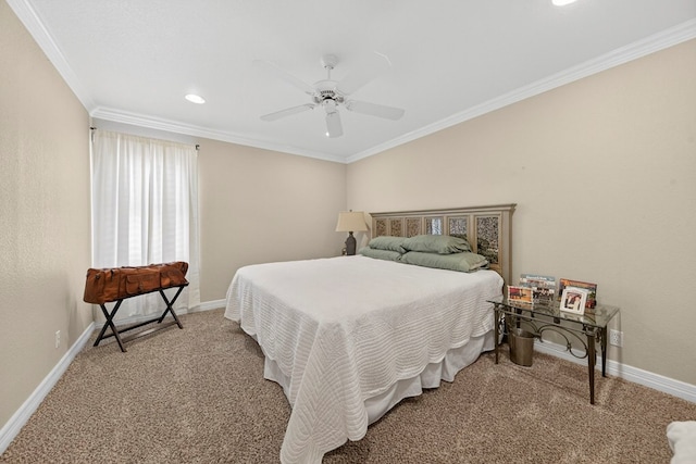 2720 Fair Oaks Cir, Odessa, TX 79762 - carpeted bedroom featuring ornamental molding, a ceiling fan, and recessed lighting