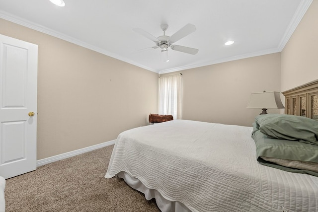 2720 Fair Oaks Cir, Odessa, TX 79762 - carpeted bedroom featuring recessed lighting, crown molding, and ceiling fan