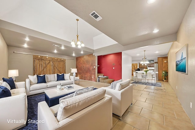 1321 Lindberg St, Odessa, TX 79763 - living area featuring a chandelier, recessed lighting, and light tile patterned floors