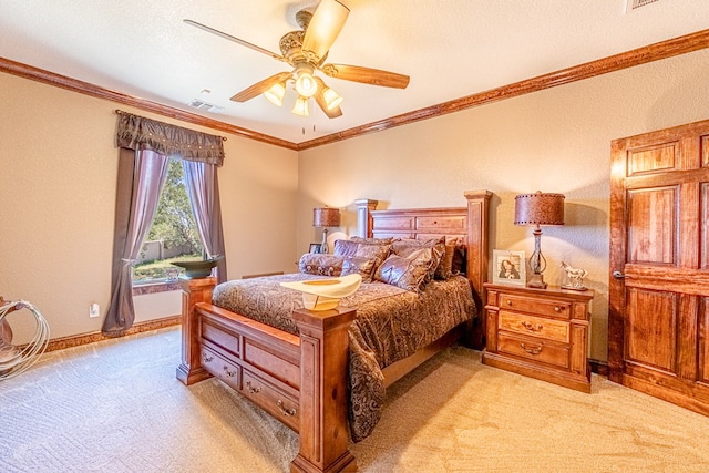 651 Fm 1757, Seminole, TX 79360 - bedroom with light colored carpet, ornamental molding, and a ceiling fan