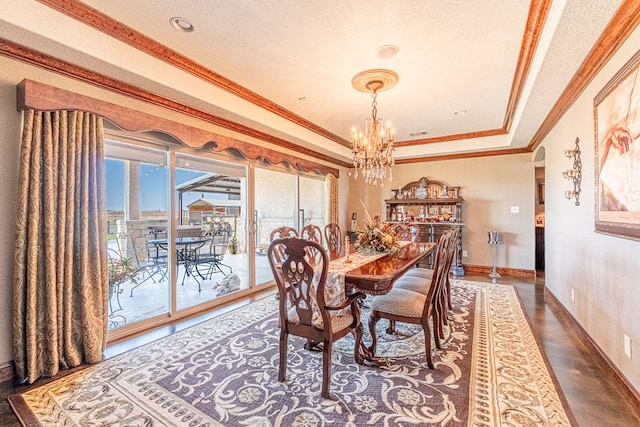 651 Fm 1757, Seminole, TX 79360 - dining room featuring a chandelier, crown molding, and a raised ceiling