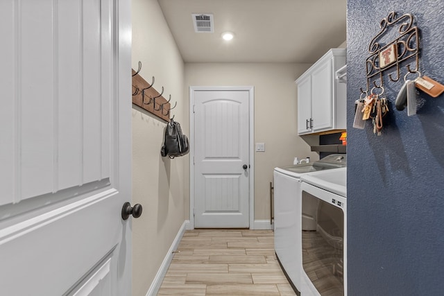 1214 Yancy St, Odessa, TX 79765 - washroom with independent washer and dryer, cabinet space, light wood-style floors, and recessed lighting