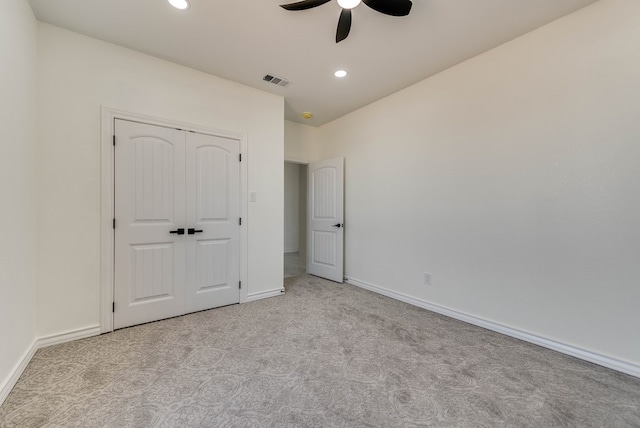 12045 W Palomino Ave, Odessa, TX 79764 - unfurnished bedroom with carpet, recessed lighting, a closet, and ceiling fan