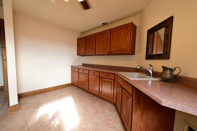 kitchen with ceiling fan and sink