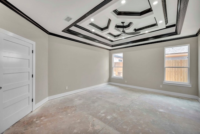8634 Luz Dr, Odessa, TX 79765 - spare room with ornamental molding, baseboards, coffered ceiling, and recessed lighting