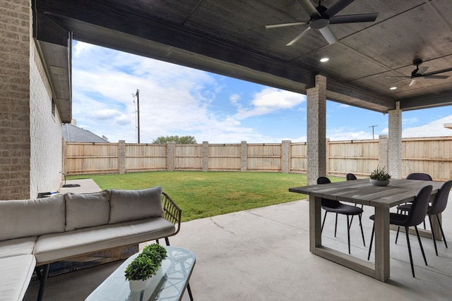 view of patio / terrace featuring an outdoor hangout area and ceiling fan