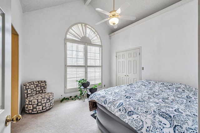 6415 San Mateo Ln, Odessa, TX 79762 - carpeted bedroom featuring a textured ceiling, ceiling fan, and a closet