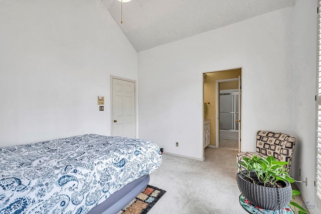 6415 San Mateo Ln, Odessa, TX 79762 - carpeted bedroom with high vaulted ceiling and baseboards